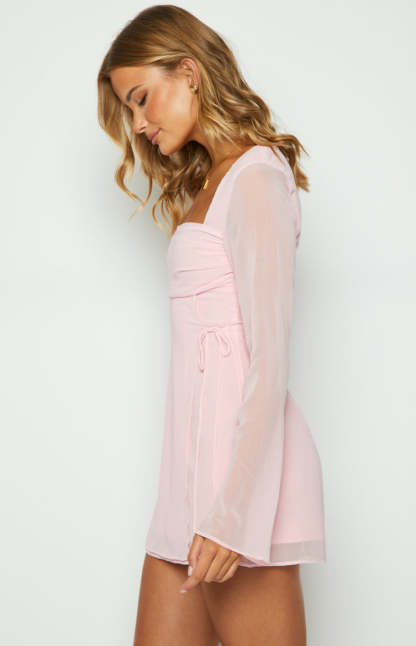 Lucy Baby Pink Long Sleeve Mini Dress-Vavasi.All Rights Reserved.