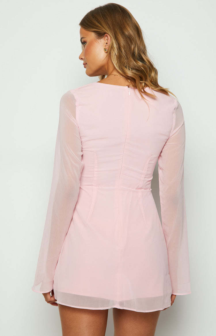 Lucy Baby Pink Long Sleeve Mini Dress-Vavasi.All Rights Reserved.