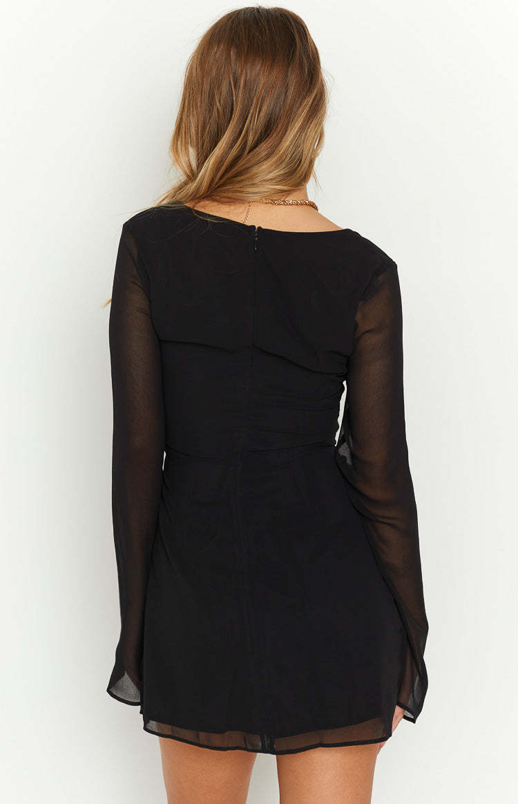 Lucy Black Long Sleeve Mini Dress-Vavasi.All Rights Reserved.