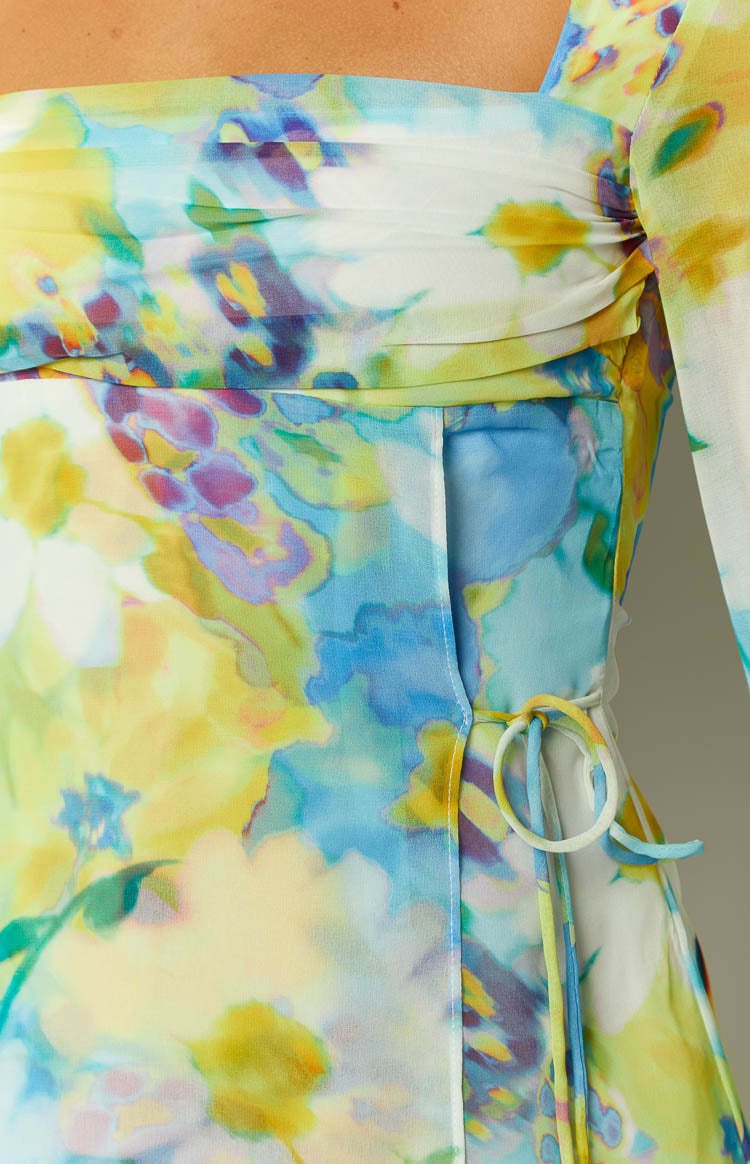 Lucy Blue Floral Long Sleeve Mini Dress-Vavasi.All Rights Reserved.
