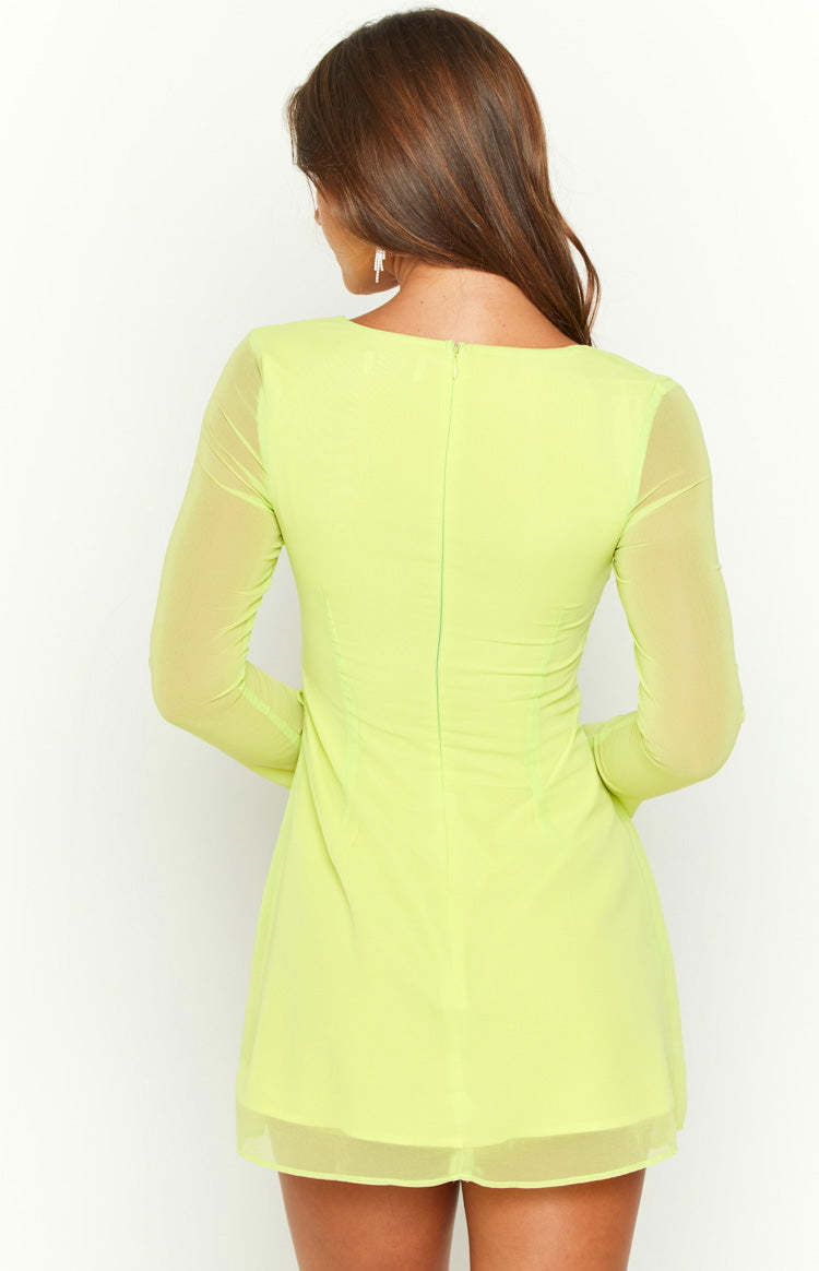 Lucy Lime Long Sleeve Mini Dress-Vavasi.All Rights Reserved.
