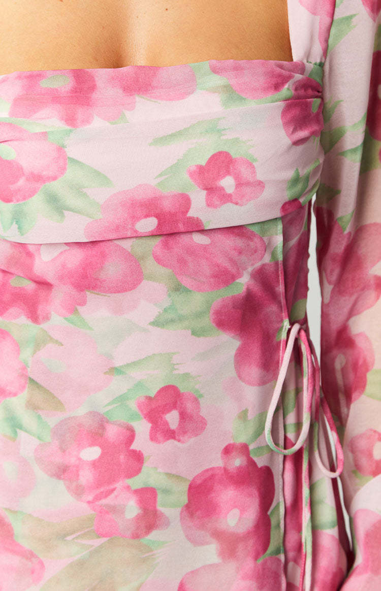 Lucy Pink Floral Print Long Sleeve Mini Dress-Vavasi.All Rights Reserved.