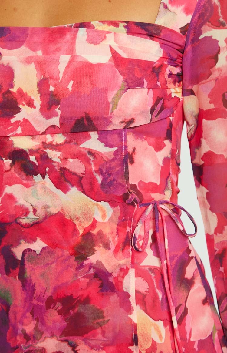 Lucy Pink Print Long Sleeve Mini Dress-Vavasi.All Rights Reserved.