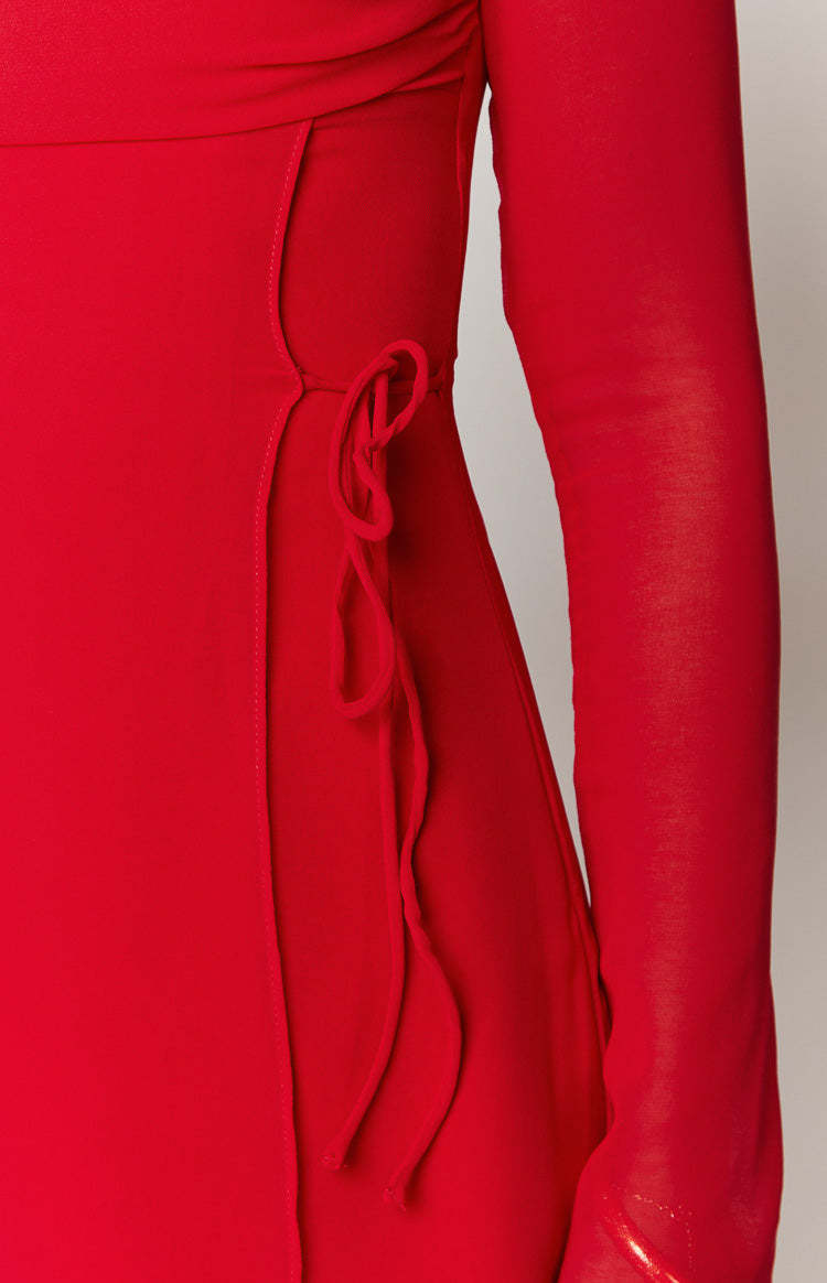 Lucy Red Long Sleeve Mini Dress-Vavasi.All Rights Reserved.