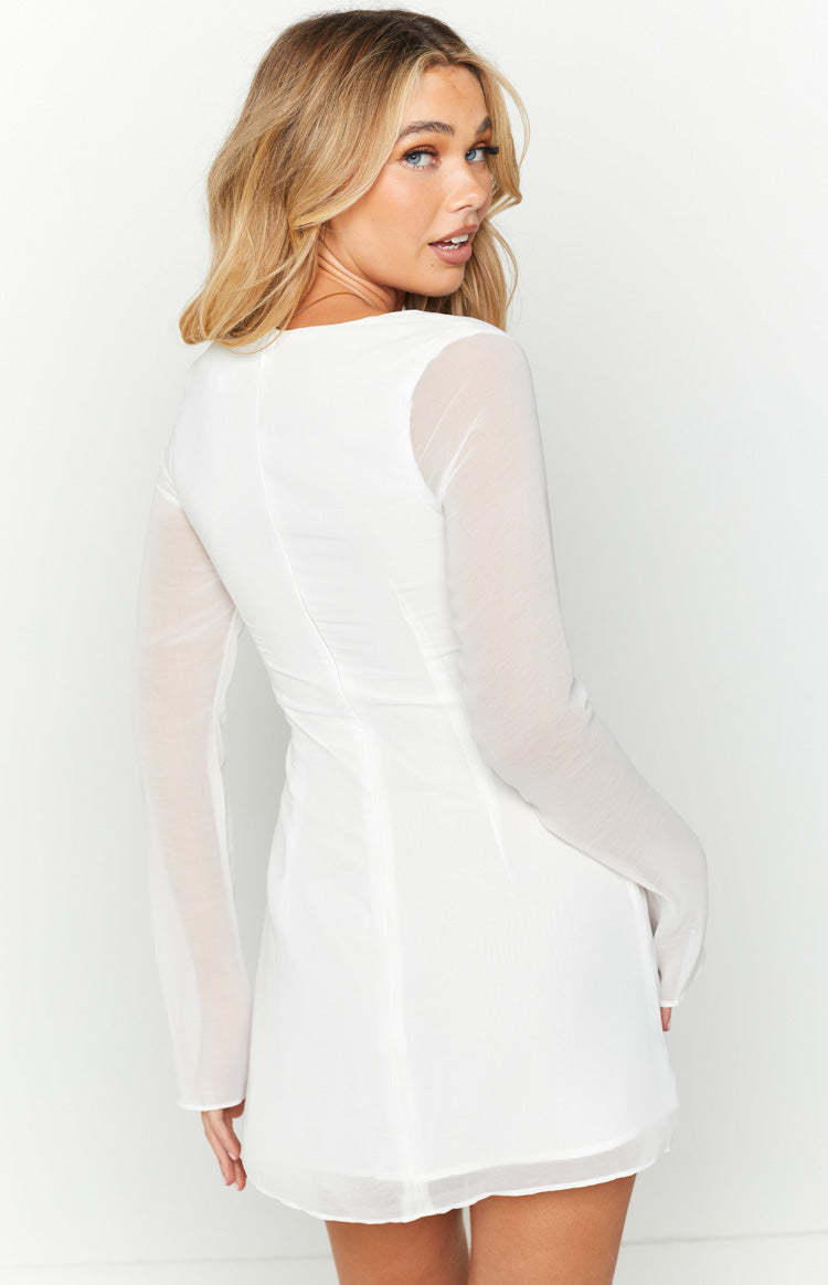 Lucy White Long Sleeve Mini Dress-Vavasi.All Rights Reserved.