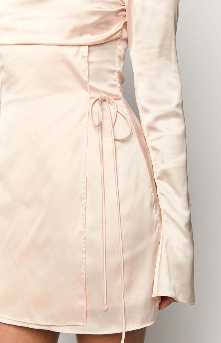 Lucy Cream Satin Long Sleeve Mini Dress-Vavasi.All Rights Reserved.