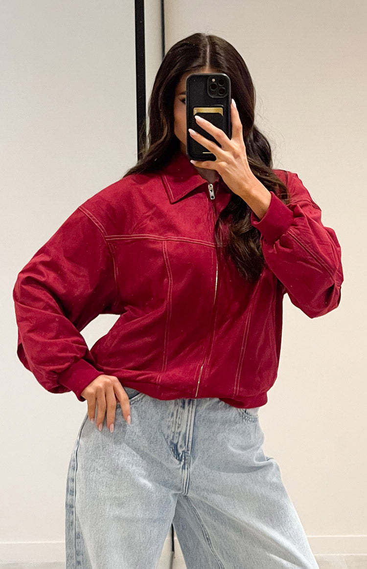 Lui Red Bomber Jacket-Vavasi.All Rights Reserved.