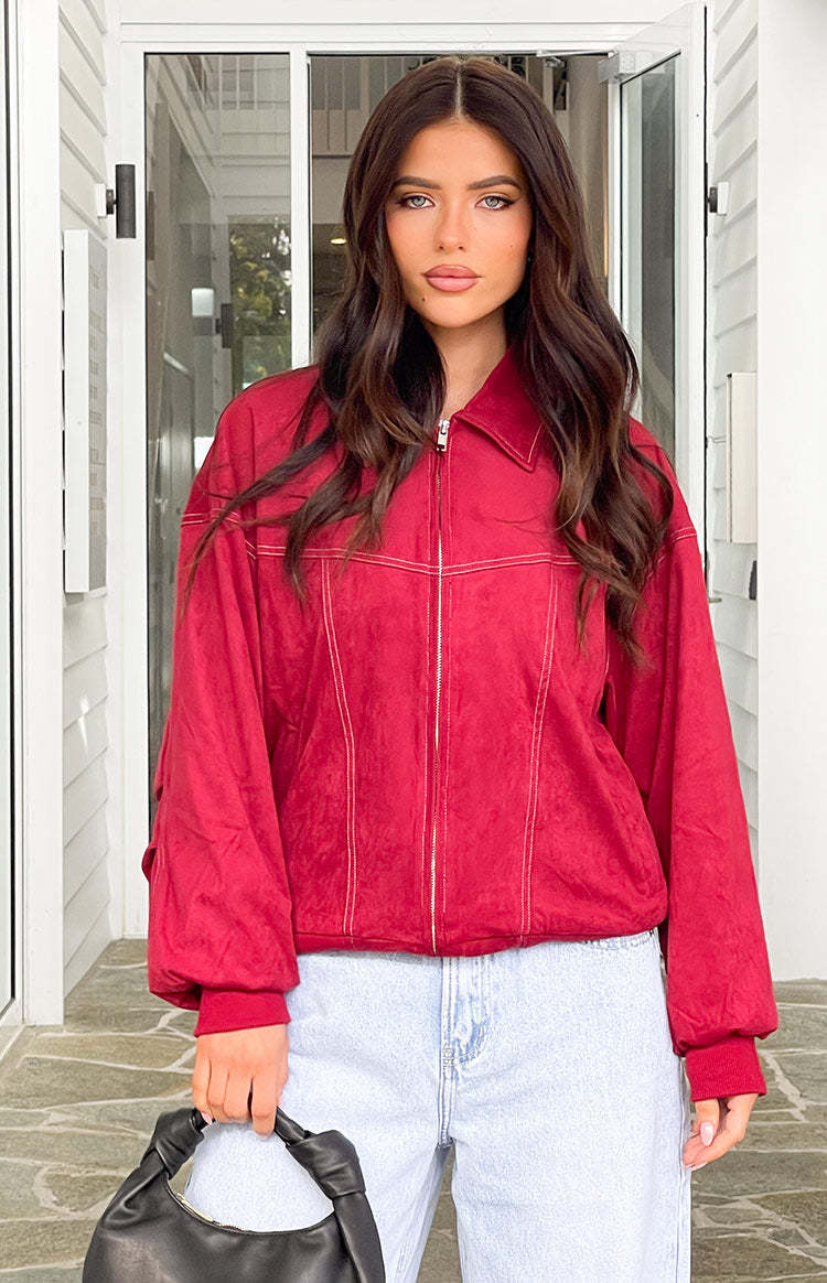 Lui Red Bomber Jacket-Vavasi.All Rights Reserved.