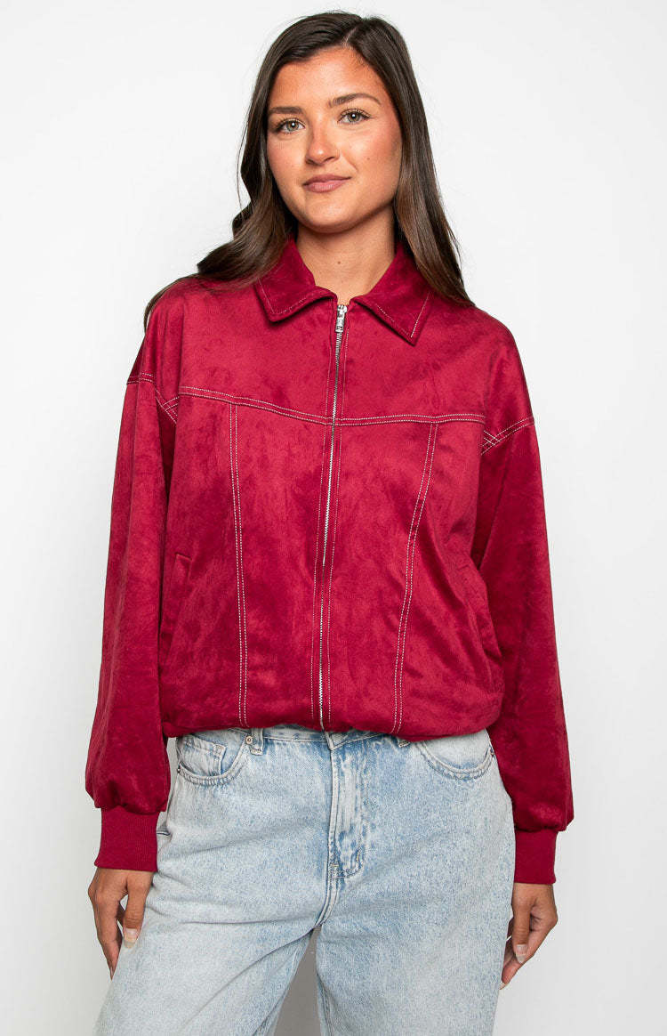 Lui Red Bomber Jacket-Vavasi.All Rights Reserved.