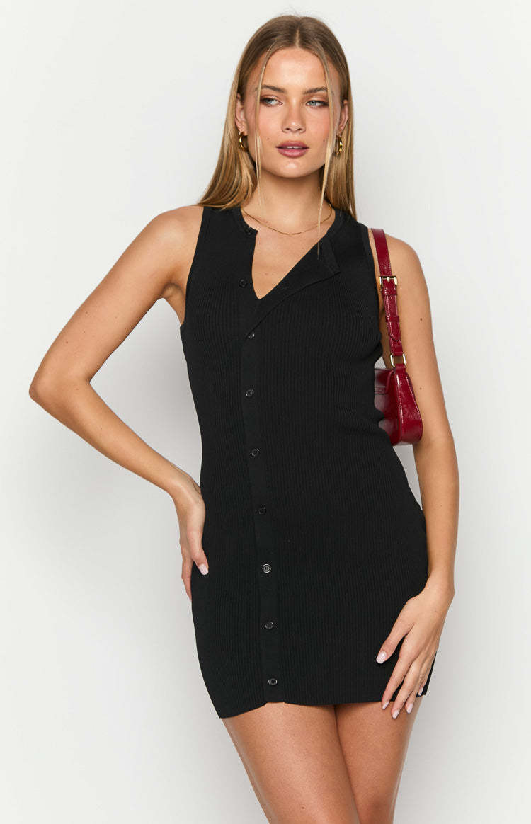 Lumi Black Button Up Mini Dress-Vavasi.All Rights Reserved.