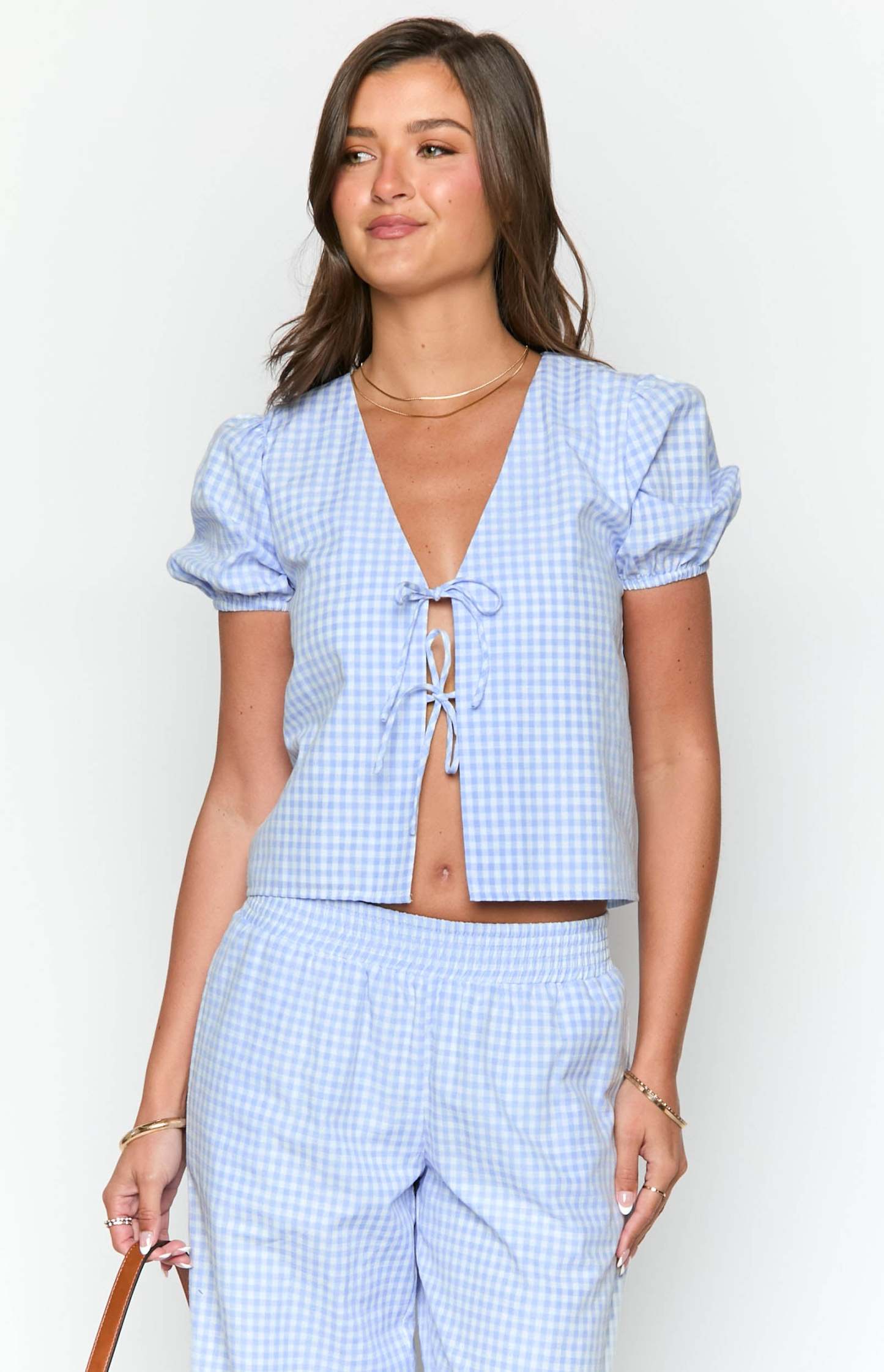 Lunya Blue Gingham Tie Up Top-Vavasi.All Rights Reserved.
