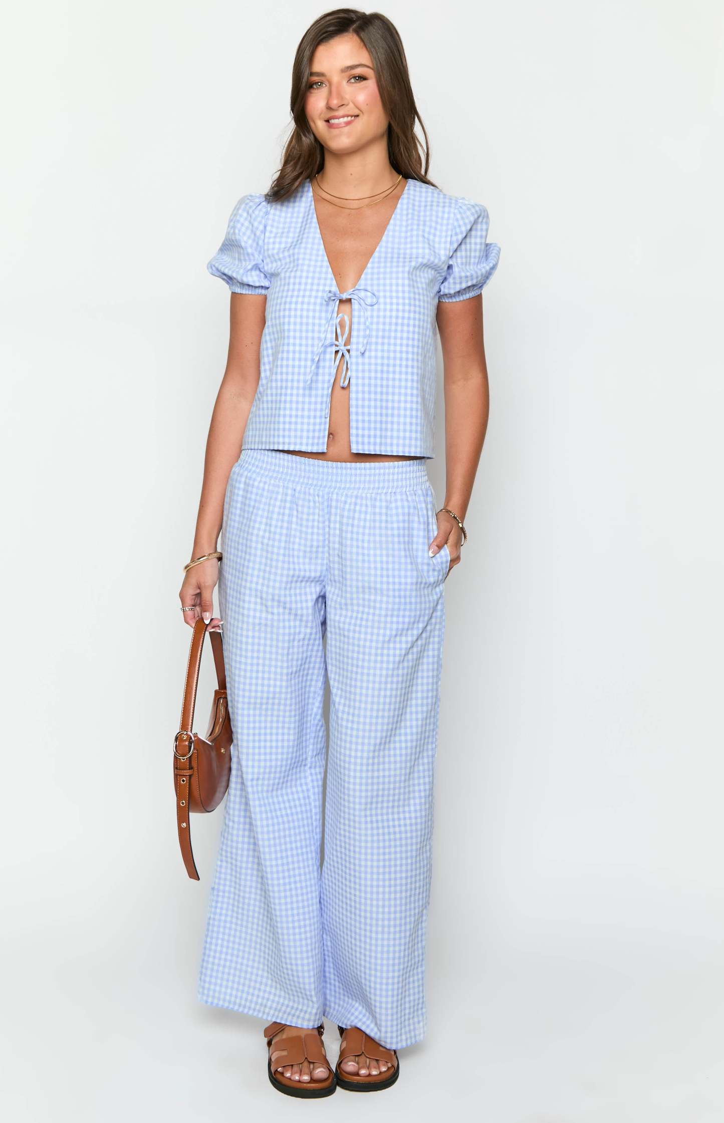 Lunya Blue Gingham Tie Up Top-Vavasi.All Rights Reserved.