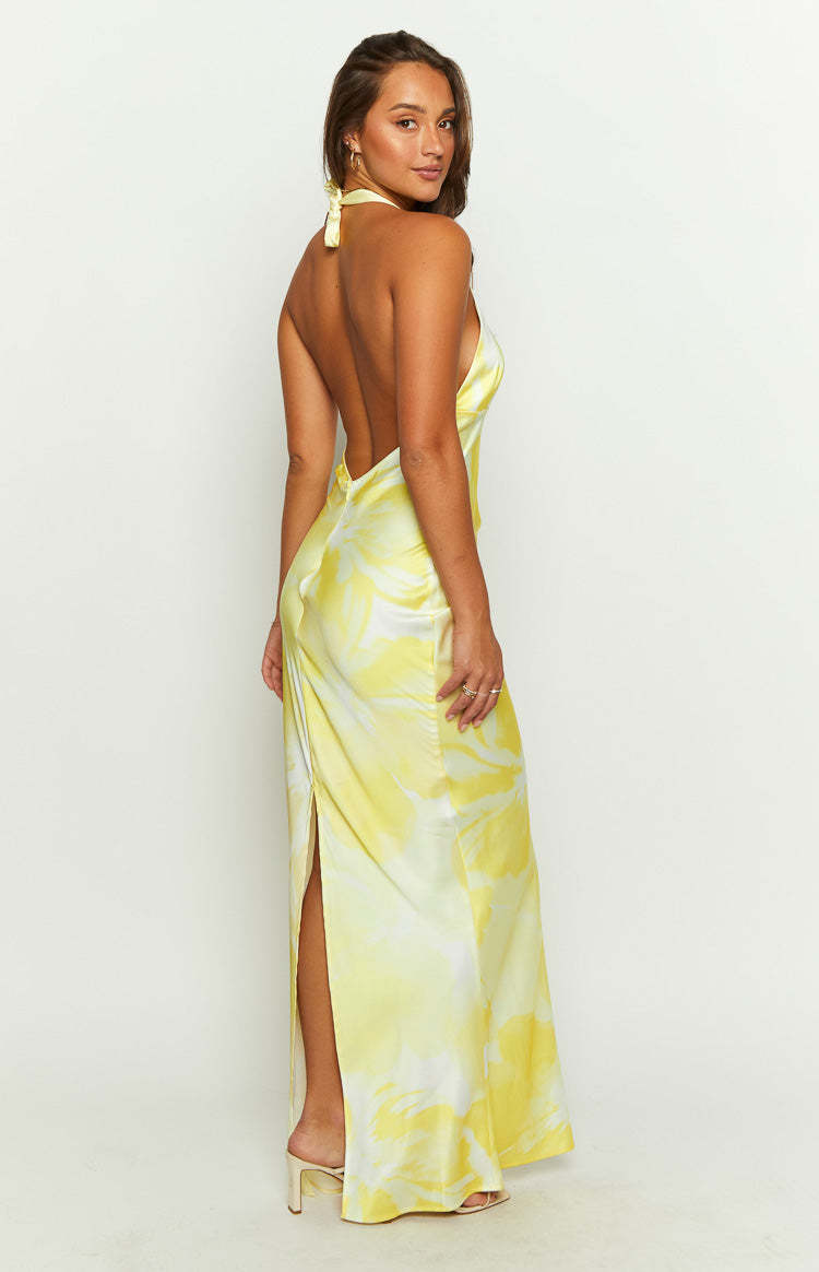 Lyra Yellow Halter Neck Maxi Dress-Vavasi.All Rights Reserved.