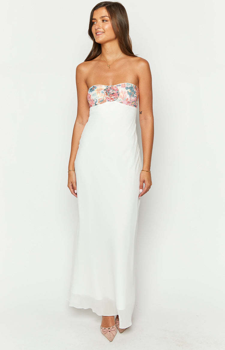 Lyric White Rose Sequin Strapless Maxi Dress-Vavasi.All Rights Reserved.