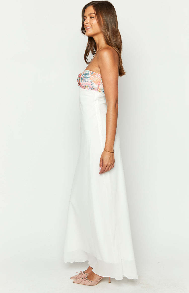 Lyric White Rose Sequin Strapless Maxi Dress-Vavasi.All Rights Reserved.