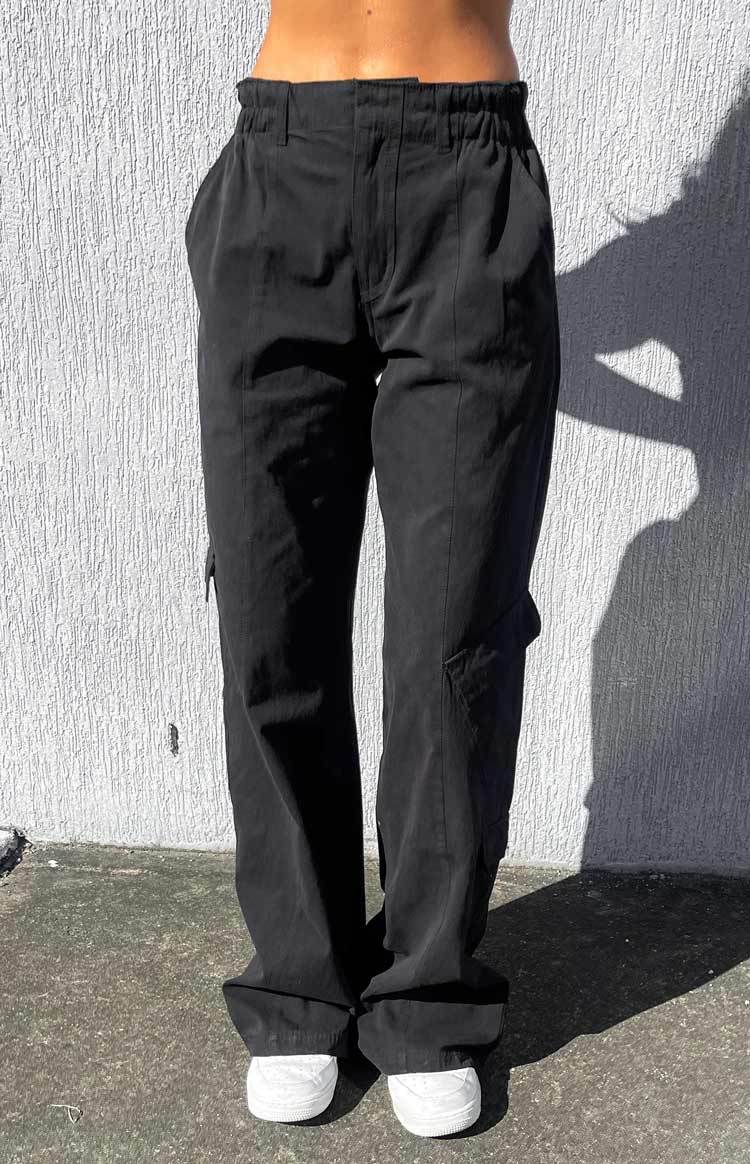 Millie Black Low Rise Cargo Trousers-Vavasi.All Rights Reserved.