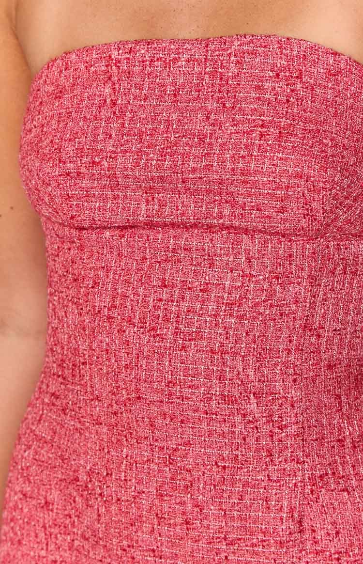 Monaco Red Tweed Strapless Mini Dress-Vavasi.All Rights Reserved.