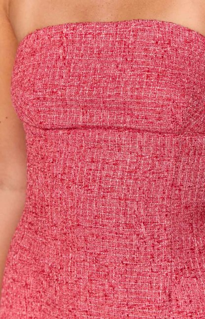 Monaco Red Tweed Strapless Mini Dress-Vavasi.All Rights Reserved.