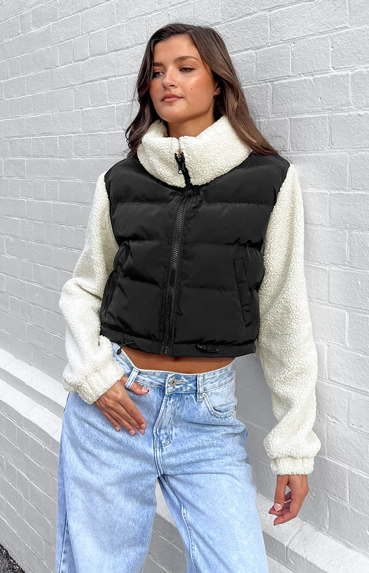 Maelle Black Sherpa Puffer Jacket-Vavasi.All Rights Reserved.