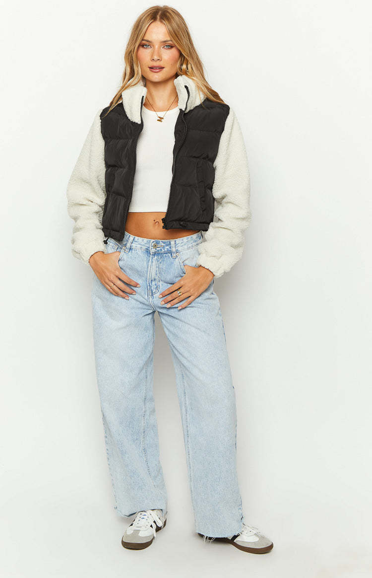 Maelle Black Sherpa Puffer Jacket-Vavasi.All Rights Reserved.