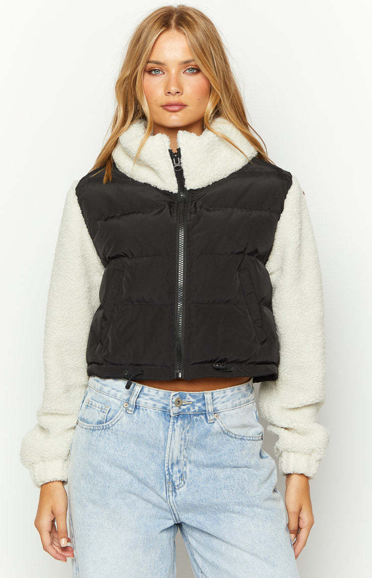 Maelle Black Sherpa Puffer Jacket-Vavasi.All Rights Reserved.