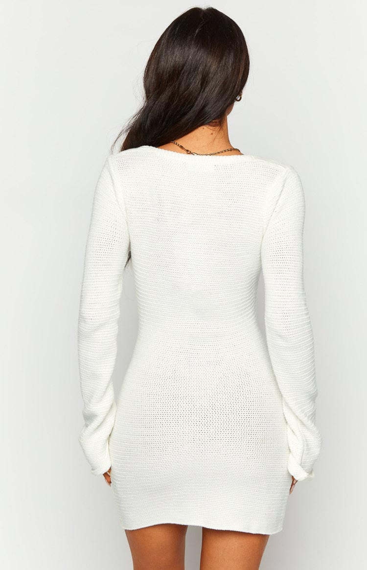 Magnus White Crochet Long Sleeve Mini Dress-Vavasi.All Rights Reserved.
