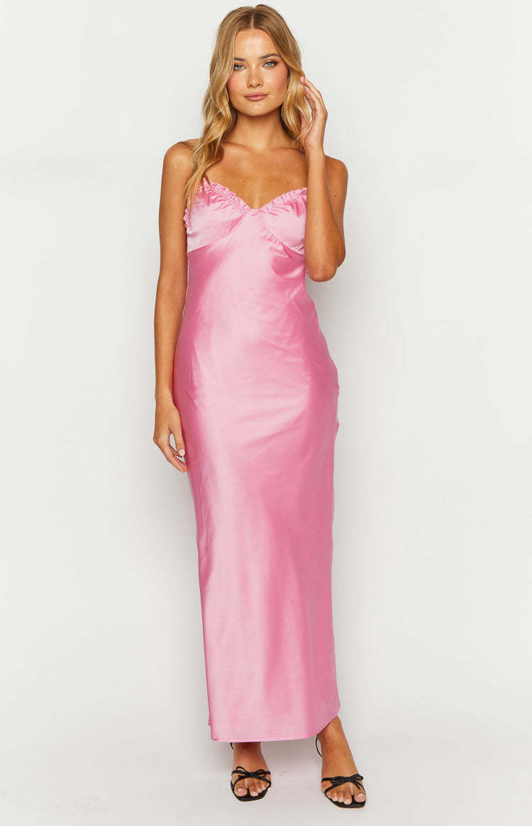 Mallory Pink Satin Maxi Dress-Vavasi.All Rights Reserved.