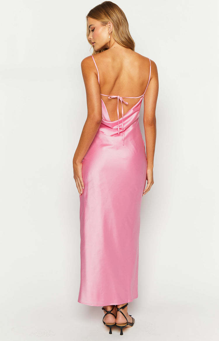 Mallory Pink Satin Maxi Dress-Vavasi.All Rights Reserved.