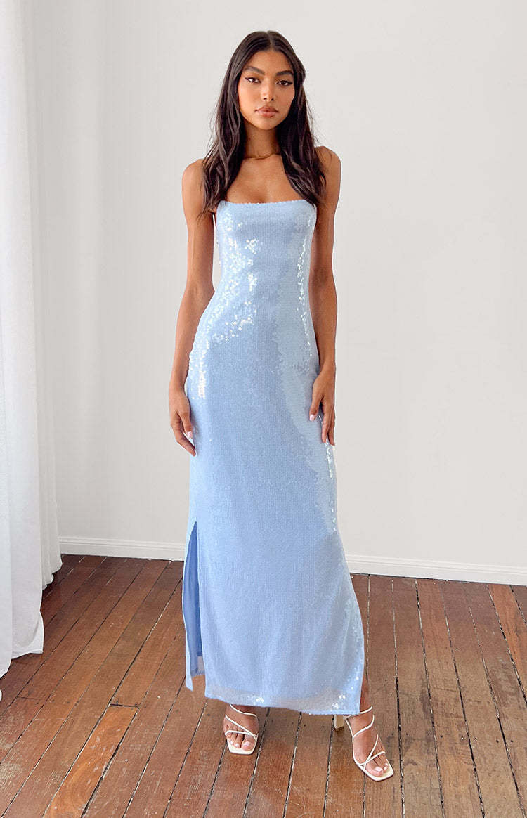 Manhattan Blue Sequin Slip Maxi Formal Dress-Vavasi.All Rights Reserved.