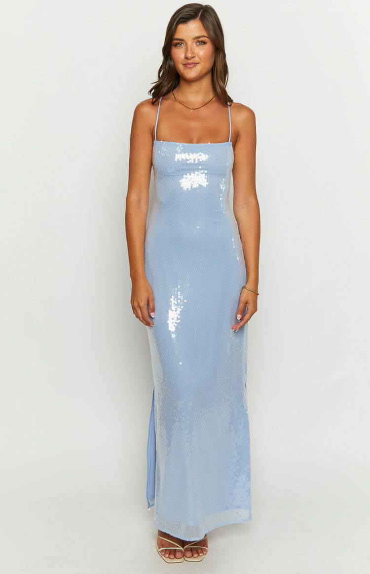 Manhattan Blue Sequin Slip Maxi Formal Dress-Vavasi.All Rights Reserved.