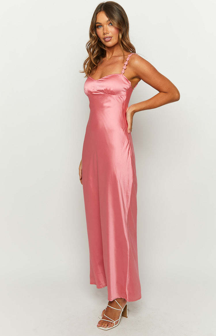 Marbelle Pink Satin Maxi Dress-Vavasi.All Rights Reserved.