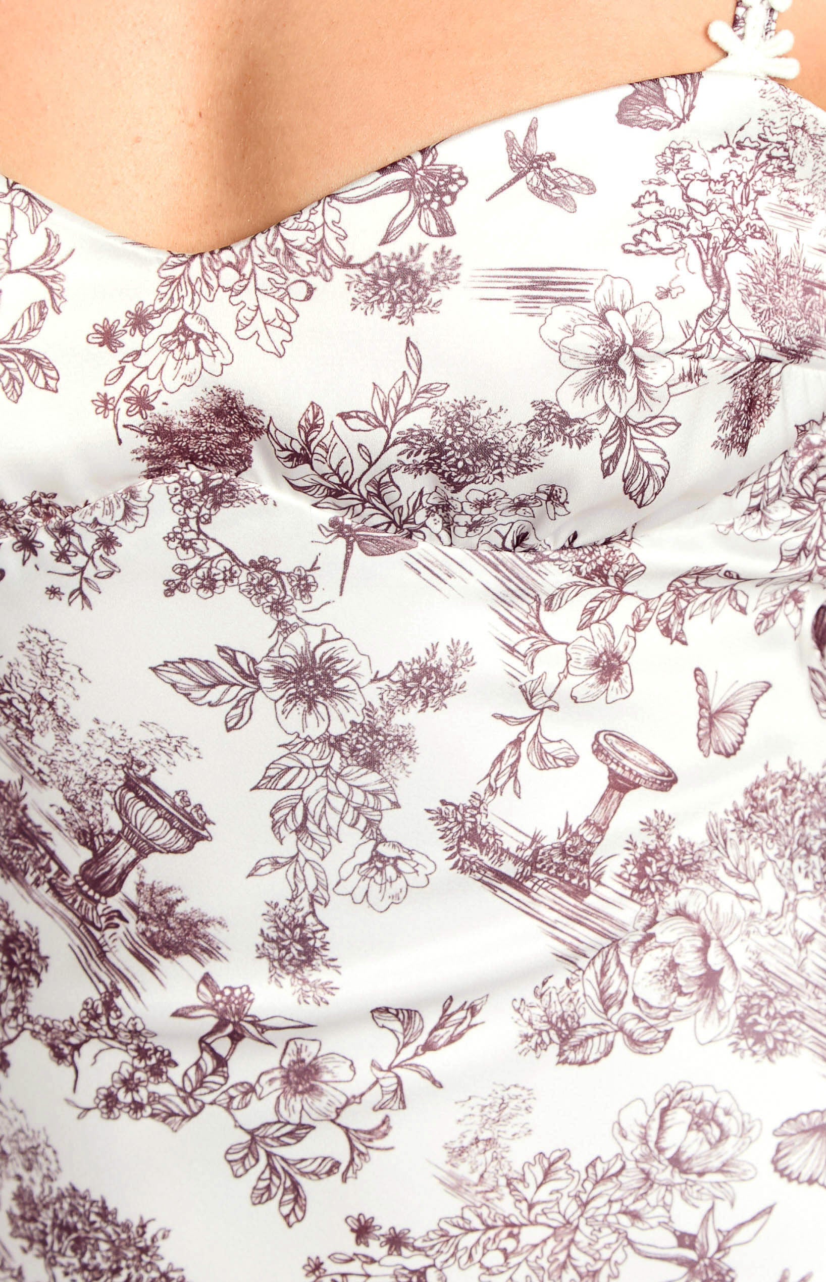Marbelle Brown Garden Print Satin Mini Dress-Vavasi.All Rights Reserved.