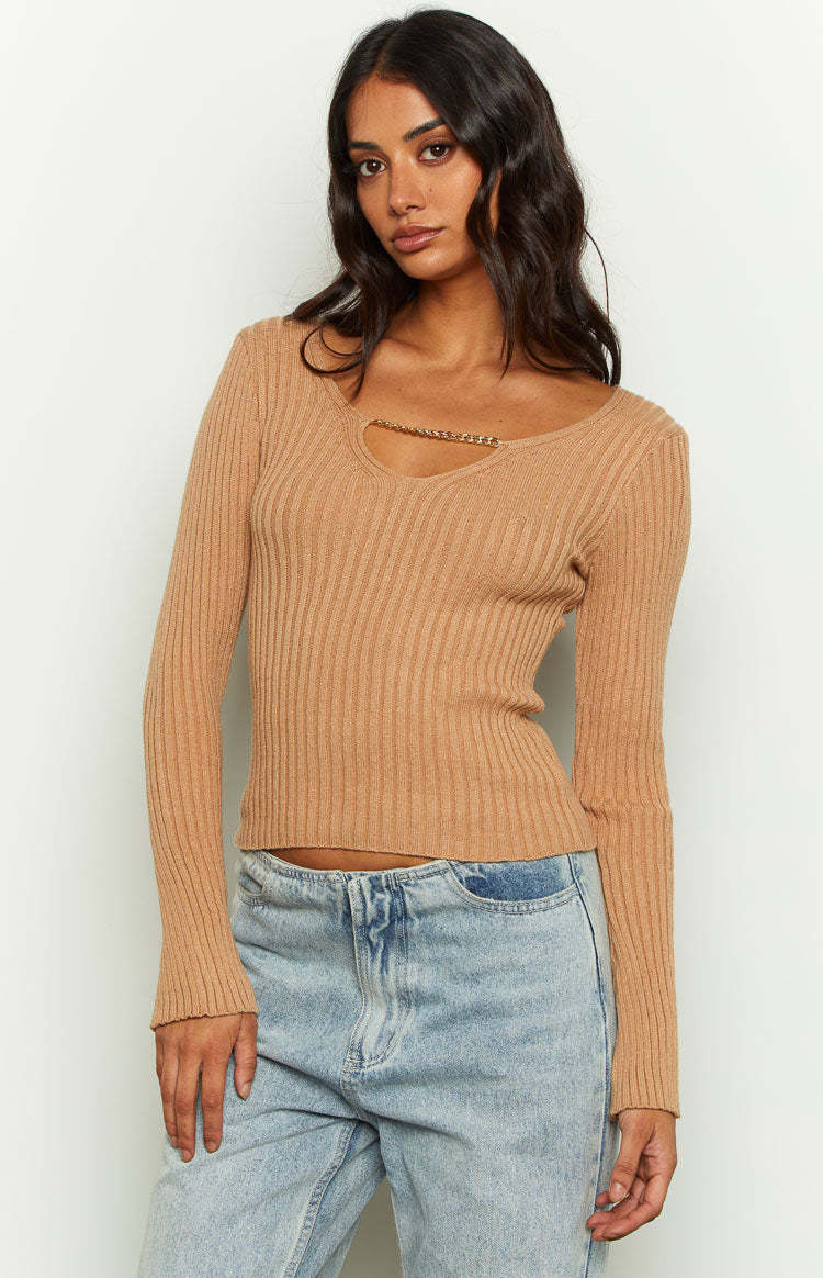 Maren Beige Chain Jumper-Vavasi.All Rights Reserved.