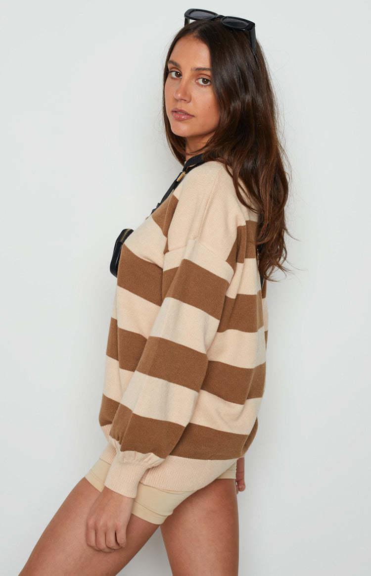 Marg Tan Stripe Jumper-Vavasi.All Rights Reserved.