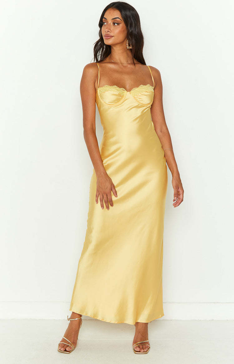 Mariana Yellow Lace Bust Midi Dress-Vavasi.All Rights Reserved.