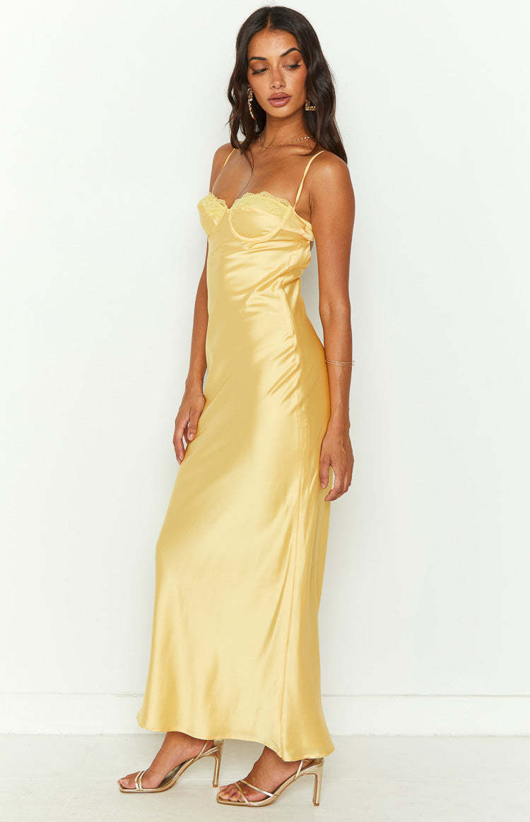 Mariana Yellow Lace Bust Midi Dress-Vavasi.All Rights Reserved.