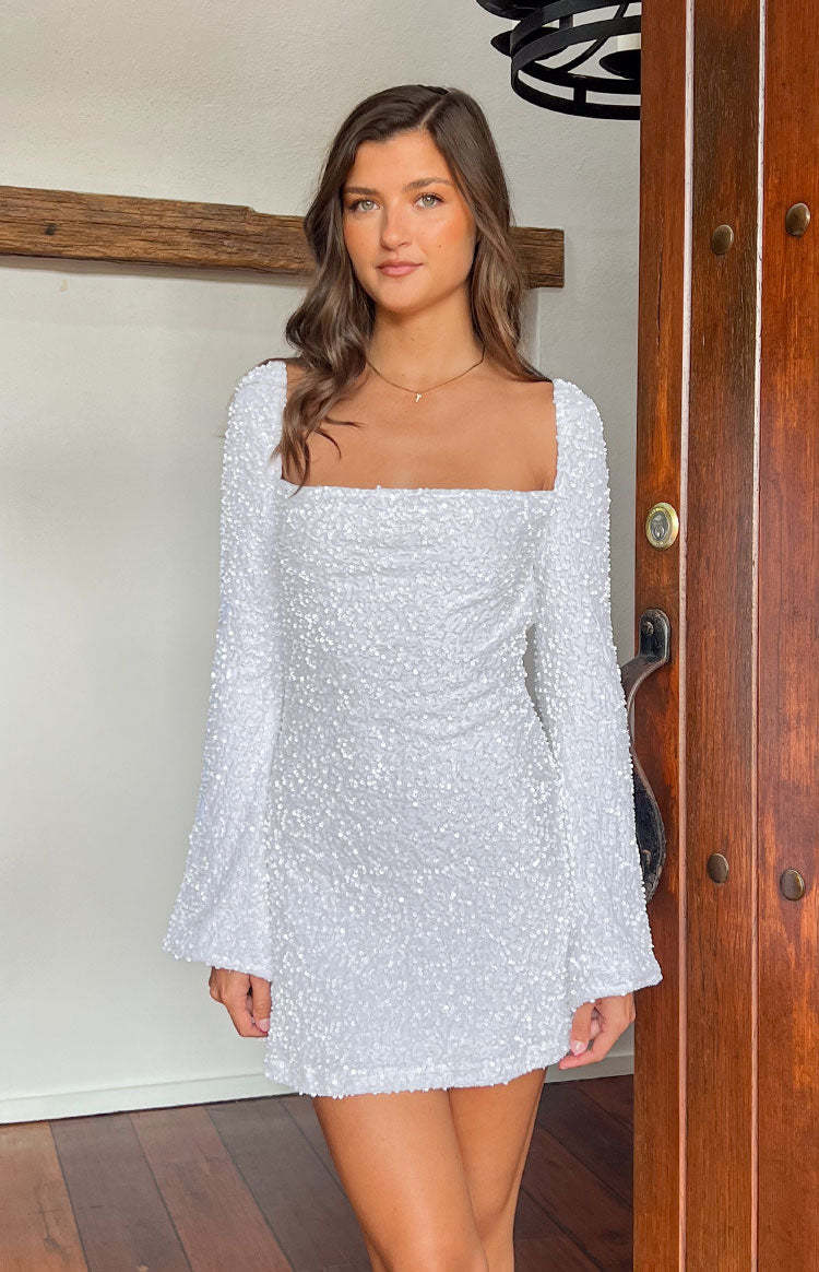 Marienne White Velvet Sequin Mini Dress-Vavasi.All Rights Reserved.