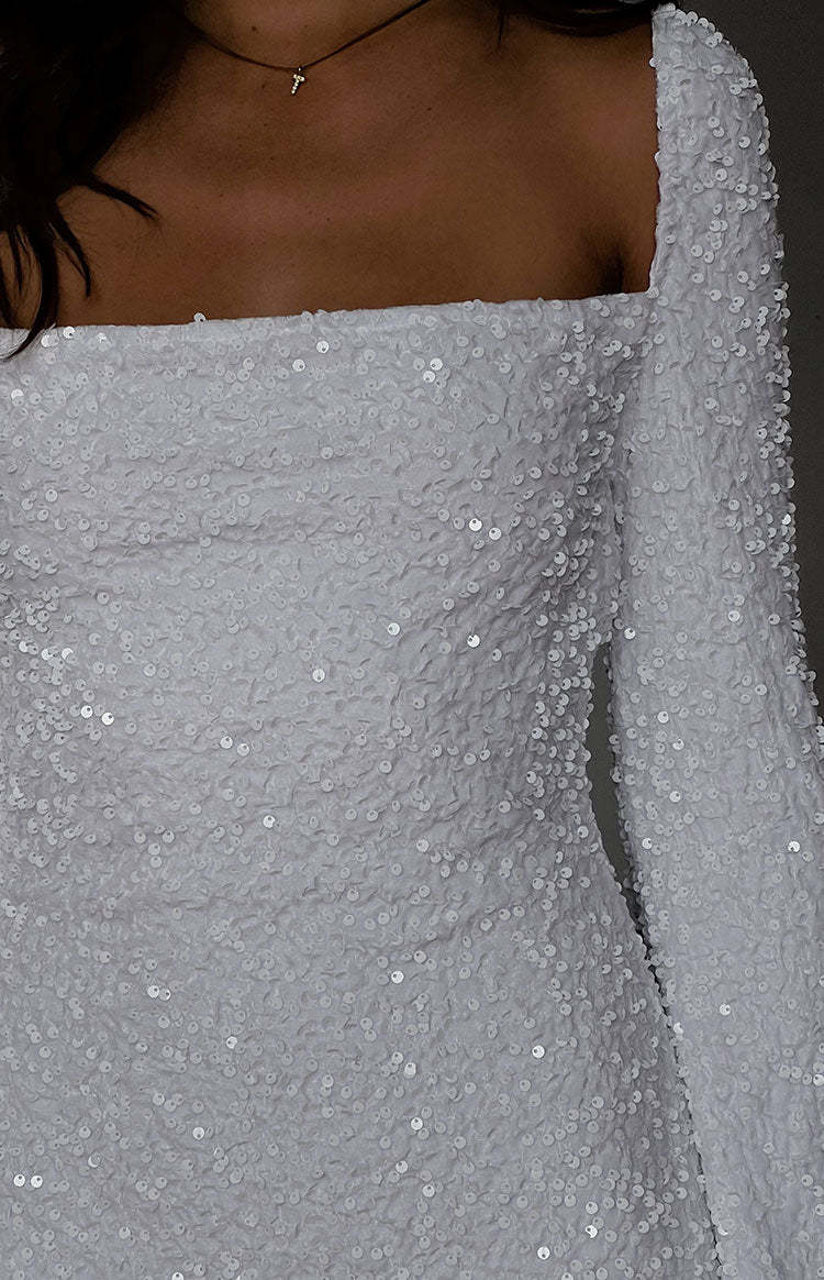 Marienne White Velvet Sequin Mini Dress-Vavasi.All Rights Reserved.