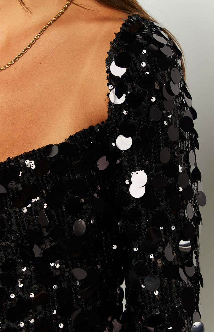 Marienne Black Sequin Long Sleeve Mini Dress-Vavasi.All Rights Reserved.