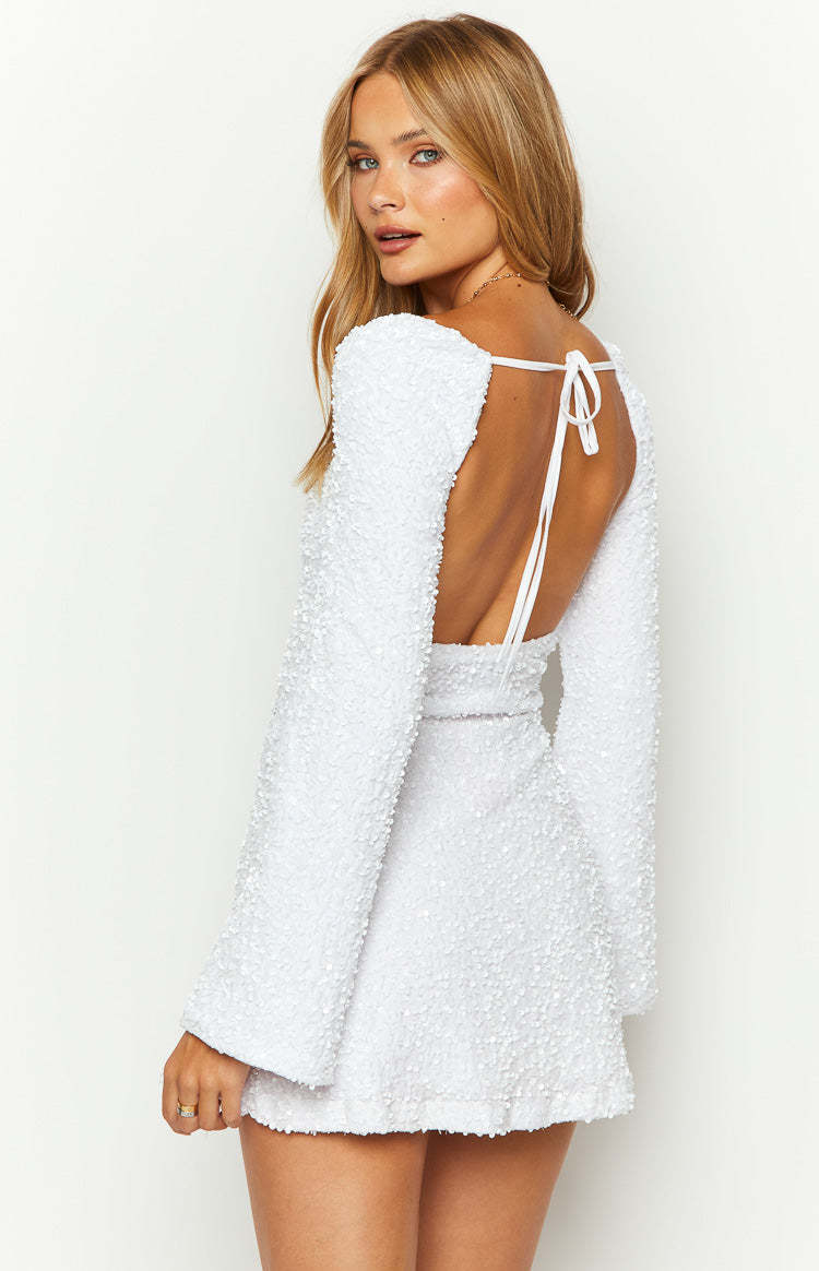 Marienne White Velvet Sequin Mini Dress-Vavasi.All Rights Reserved.