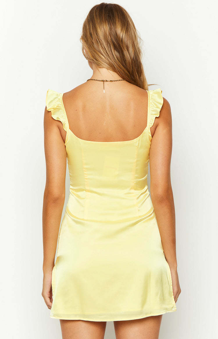 Marigold Muse Yellow Satin Mini Dress-Vavasi.All Rights Reserved.