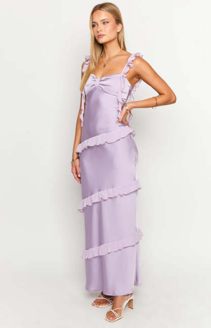 Marmalade Purple Ruffle Maxi Dress-Vavasi.All Rights Reserved.