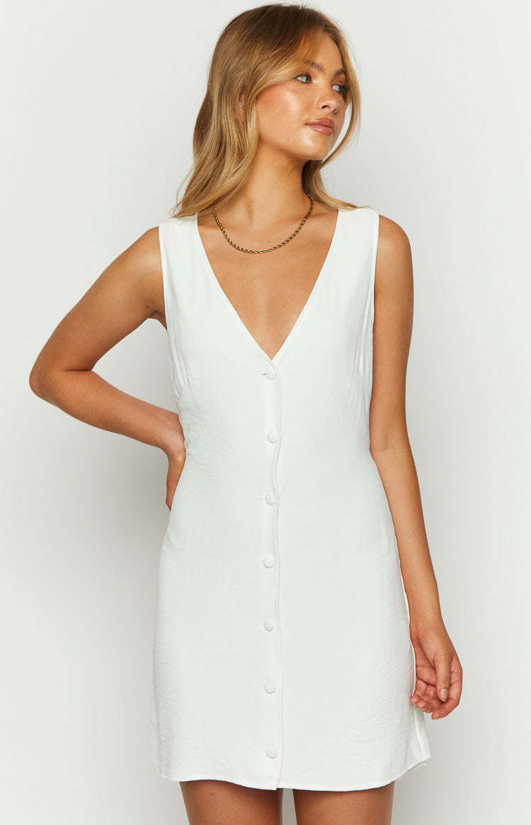 Maurice White Button Up Mini Dress-Vavasi.All Rights Reserved.