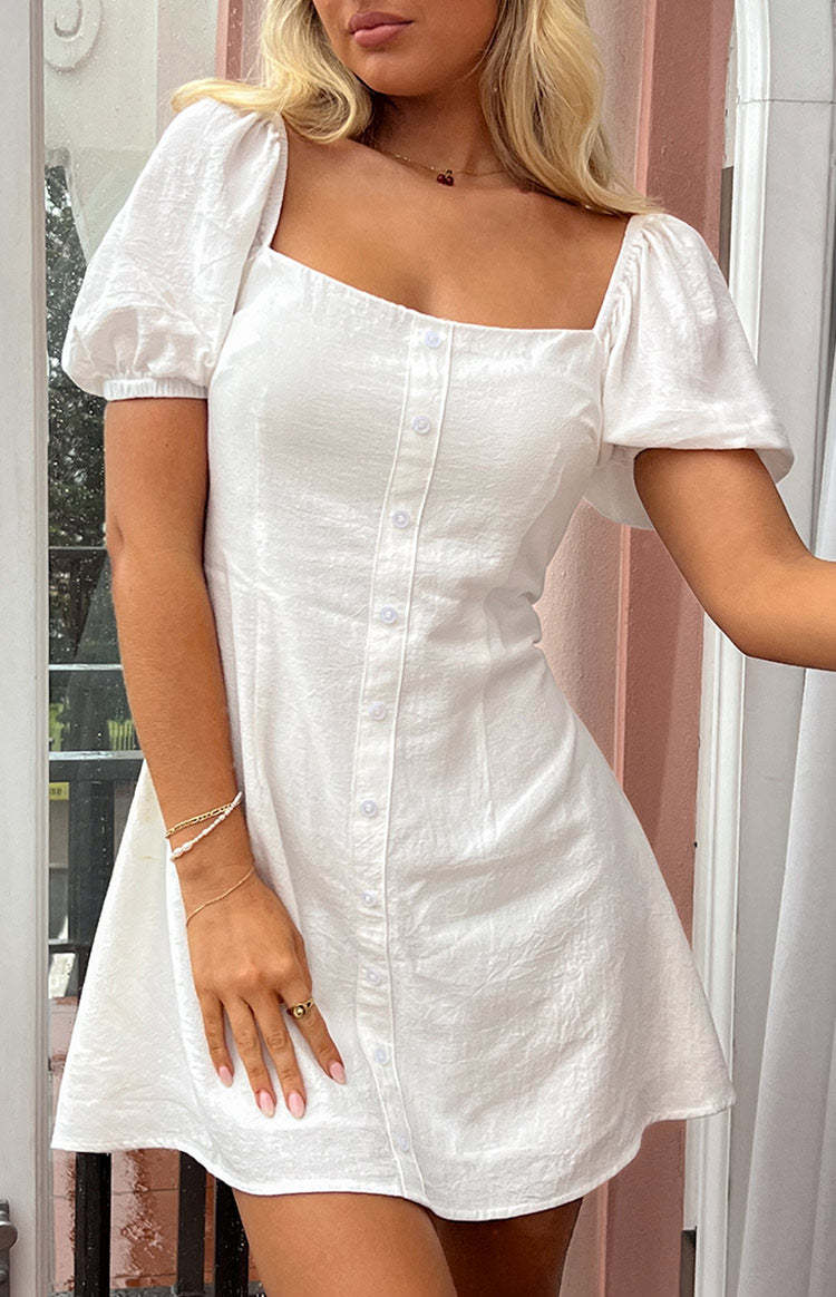 Maysen White Cap Sleeve Mini Dress-Vavasi.All Rights Reserved.
