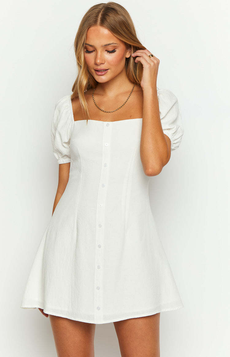 Maysen White Cap Sleeve Mini Dress-Vavasi.All Rights Reserved.