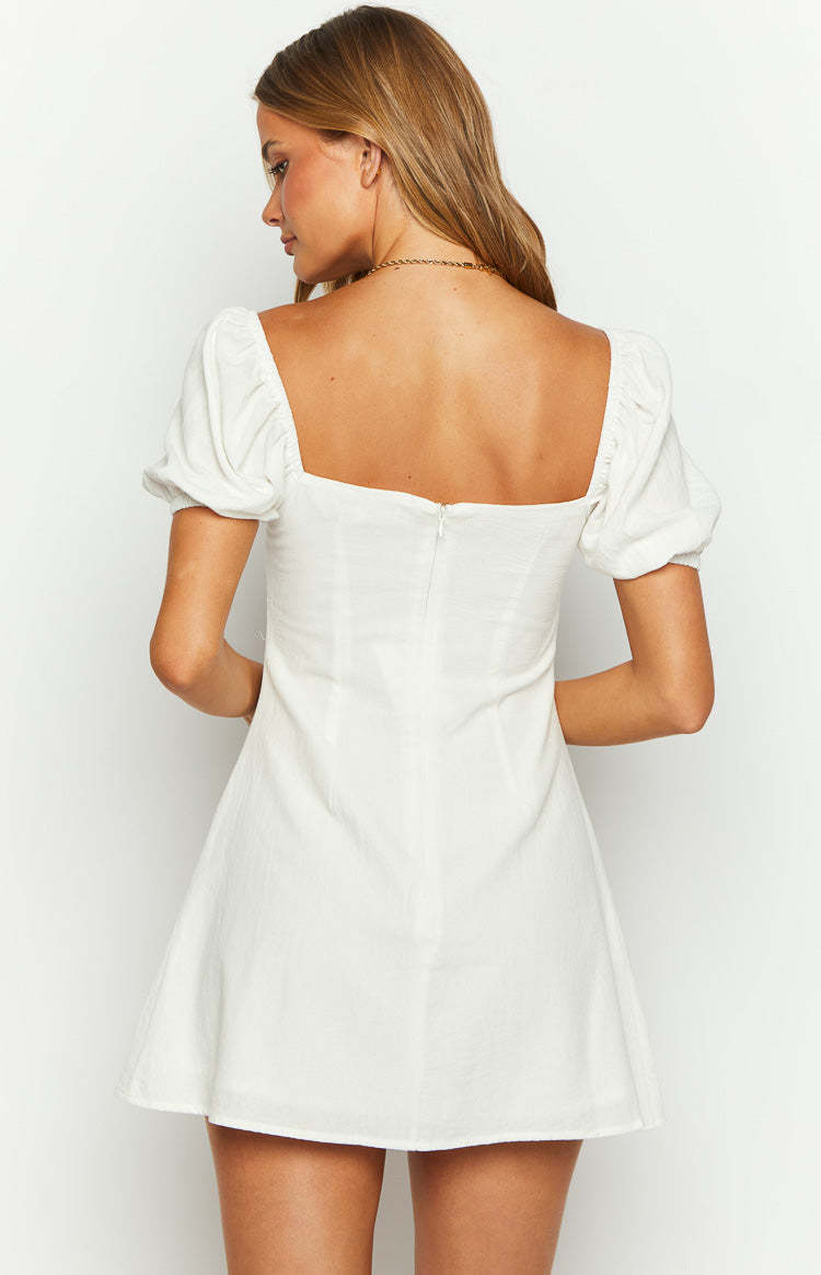 Maysen White Cap Sleeve Mini Dress-Vavasi.All Rights Reserved.