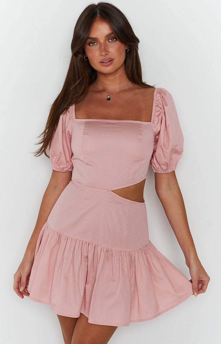 Melea Pink Puff Sleeve Mini Dress-Vavasi.All Rights Reserved.