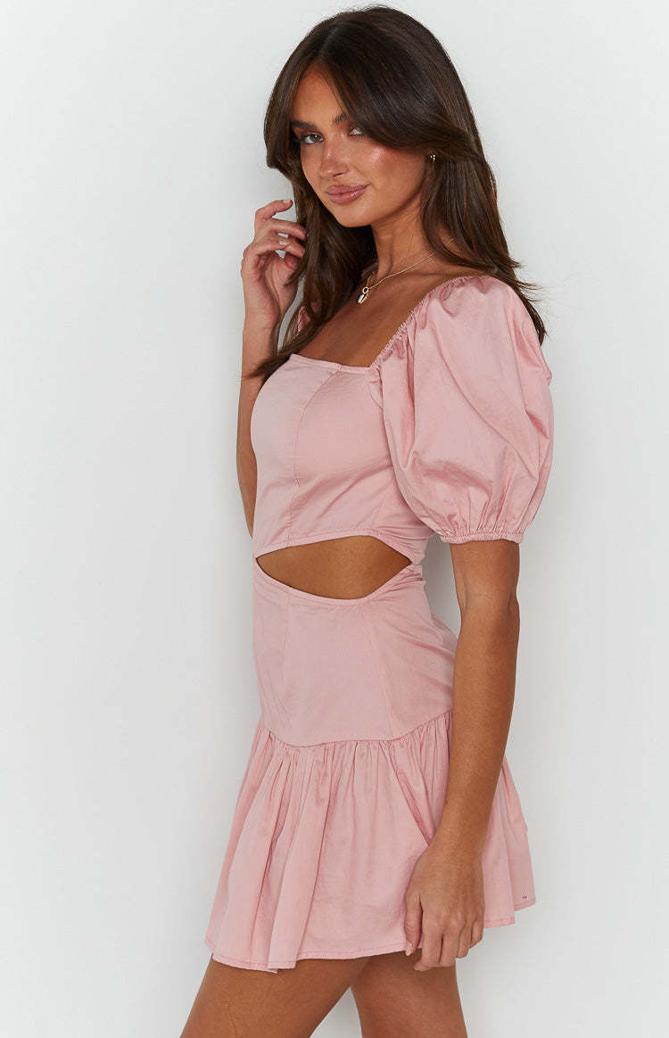 Melea Pink Puff Sleeve Mini Dress-Vavasi.All Rights Reserved.