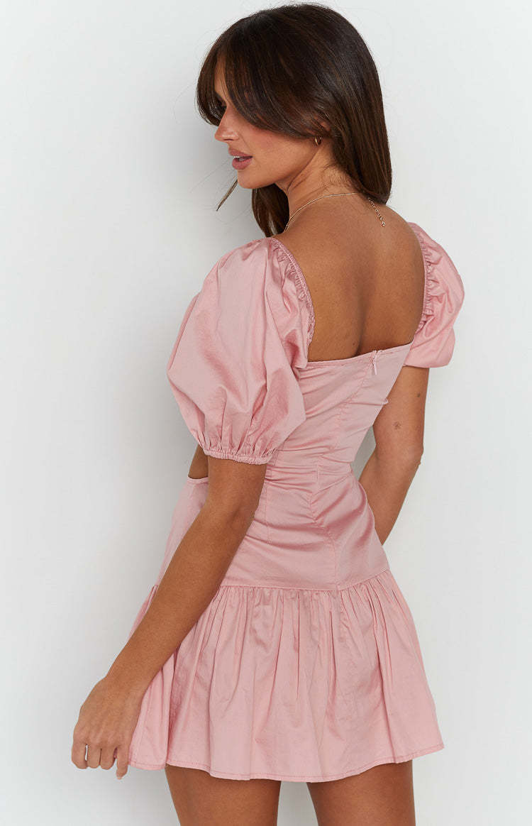 Melea Pink Puff Sleeve Mini Dress-Vavasi.All Rights Reserved.