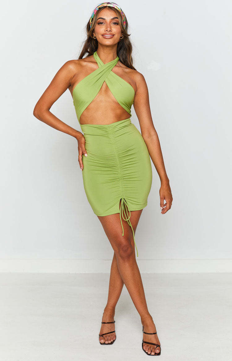Mia Cross Neck Dress Green-Vavasi.All Rights Reserved.